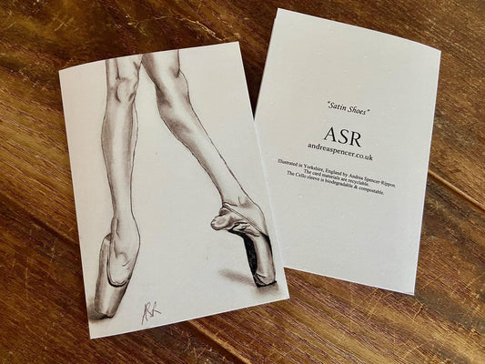 Ballet Shoes Card: Hand-Illustrated A6 Blank Card "Satin Shoes"