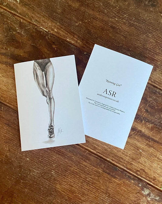 Running Girl Card: Hand Illustrated A6 Blank Card