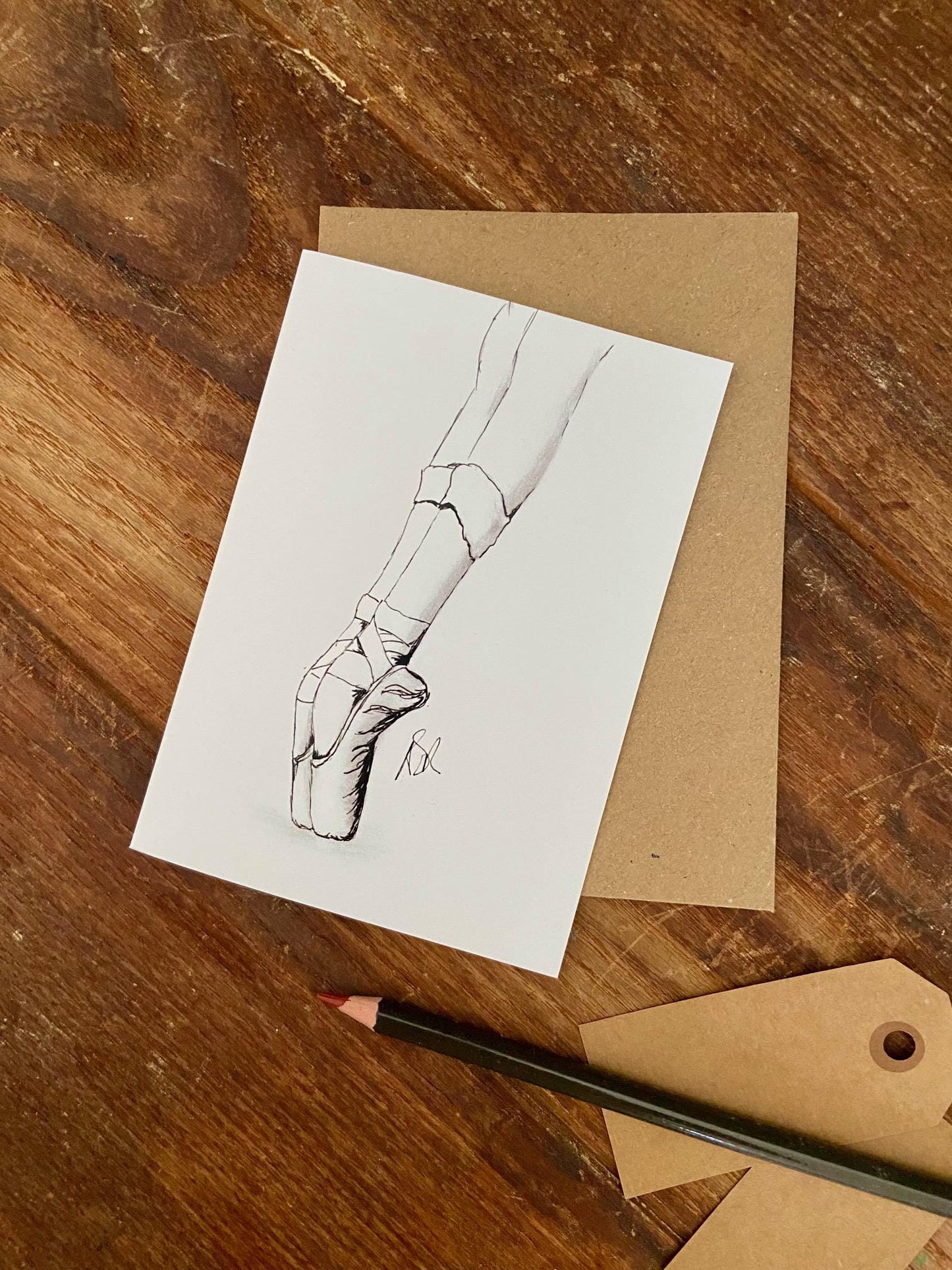 Ballet Shoes Card: Hand Illustrated A6 Blank Card "Ink En Pointe"