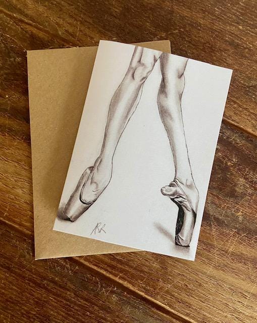 Ballet Shoes Card: Hand-Illustrated A6 Blank Card "Satin Shoes"
