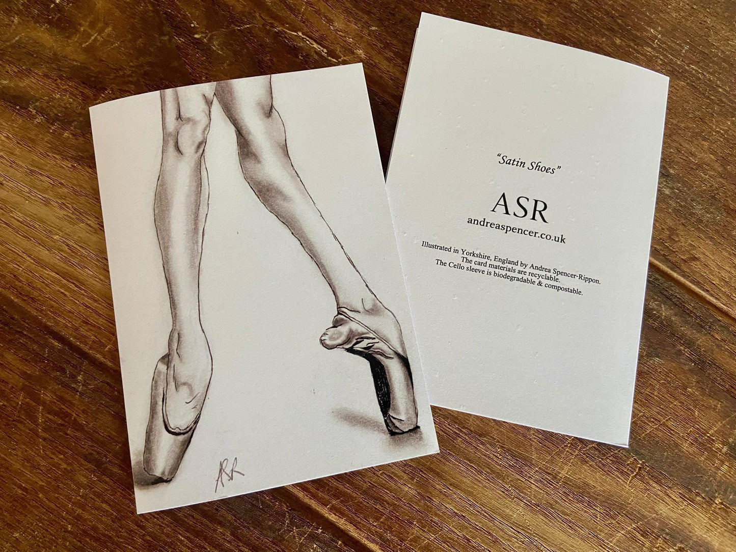 Ballet Shoes Card: Hand-Illustrated A6 Blank Card "Satin Shoes"